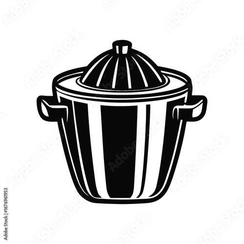 Cooking Pot Illustration: An elegant monochrome illustration showcases a gleaming cooking pot, exuding a timeless charm and simplicity that captures the essence of culinary excellence.