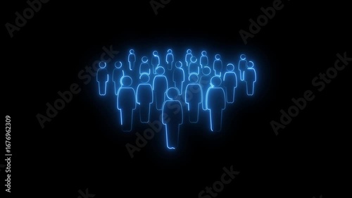 Team Work Icons concept. A group of people icon, Connected people icon. Animated of Neon group people icon isolated on black background. Global Network Connection concept. glowing animation
