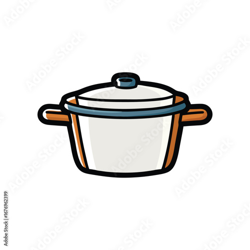 Kitchen Essential: A graphic rendering of a classic cooking pot, ready for culinary creations. Featuring simple, clean lines.