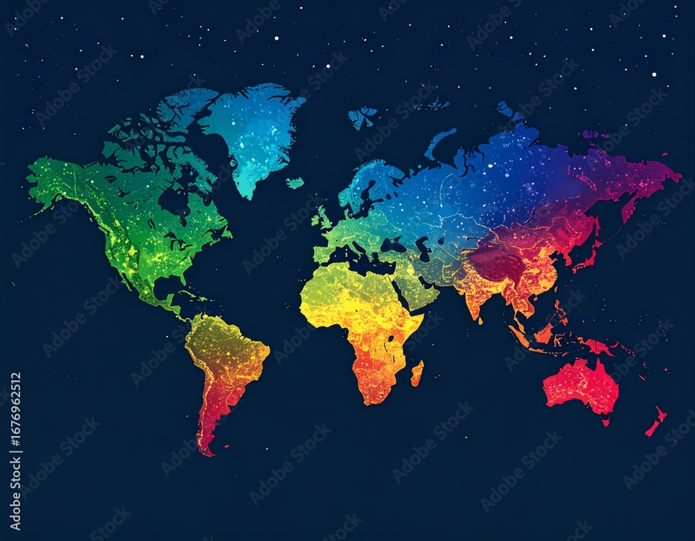 Fototapeta premium World Map Visualization in Vibrant Colors world population concept