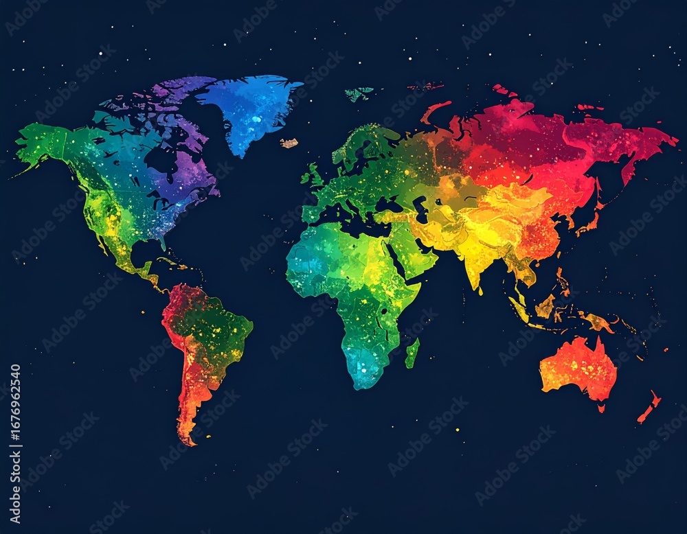 Fototapeta premium World Map in Vibrant Rainbow Colors world population concept