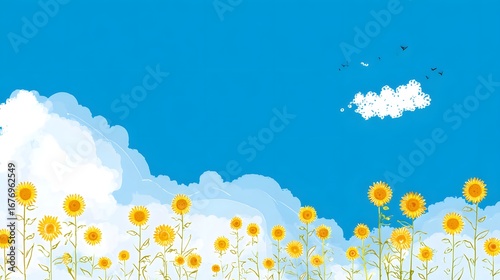Sunflowers under a bright blue sky