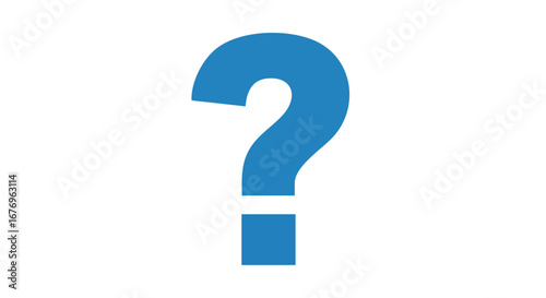 A singular, bold blue question mark standing against a stark white backdrop, symbolizing inquiry, uncertainty and the search for solutions or answers
