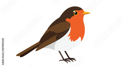 Stylized robin illustration with bright orange breast and brown plumage against a white backdrop visual clarity and appeal
