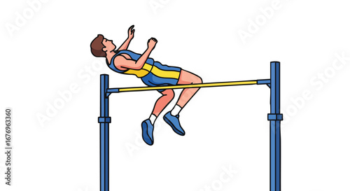 Athlete executing a high jump clearance, demonstrating athletic prowess and sporting skill, emphasizing competition and physical fitness dedication
