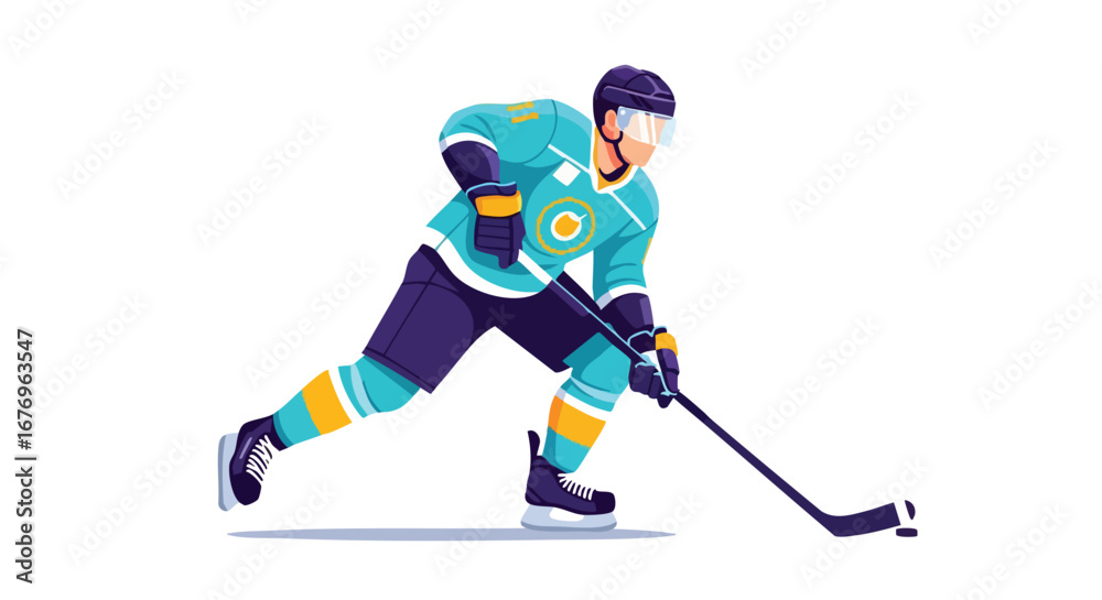 Obraz premium Dynamic illustration showcasing an ice hockey player in action during a competitive game demonstrating agility and focus on a pristine white backdrop