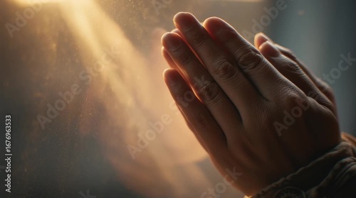 A pair of hands gently folded in prayer close-up 