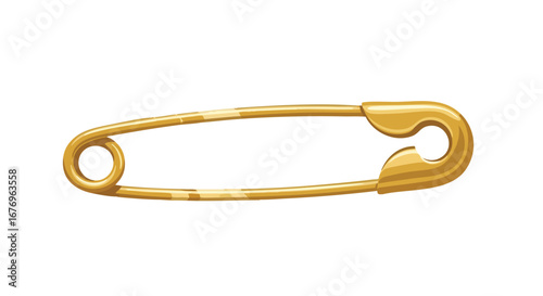Gleaming Safety: A Polished Gold Safety Pin on a Pristine White Backdrop Scene Depiction