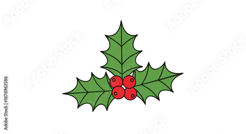 Festive Holly Berry Illustration with Sharp Green Leaves, a Timeless Christmas Symbol with a Classic Artistic Flair