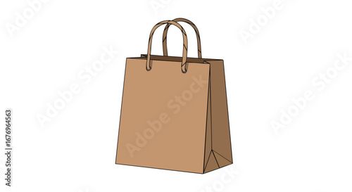 Illustrated tan shopping bag with sturdy handles offering a simple design perfect for minimalist marketing campaign projects or retail branding