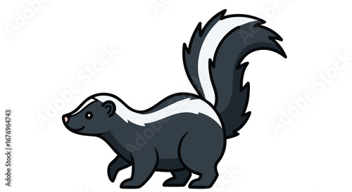 Playful Skunk Character Illustration with Bold Outlines and Distinct Markings