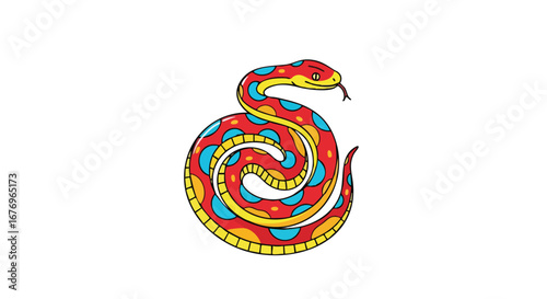 Cartoon Serpent with Spiraling Body and Colorful Dots, a Whimsical Reptile Illustration, Isolated on a Plain Background for Kids
