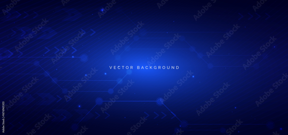 Obraz premium Futuristic digital circuit technology on dark blue background.