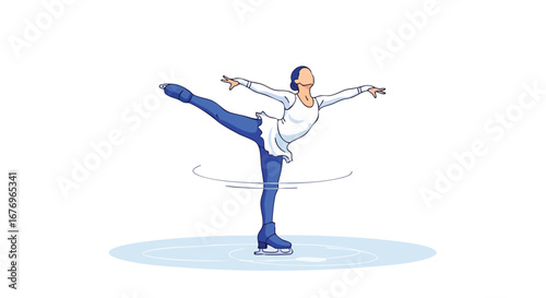 Elegant ice skater executes a bielmann spin with grace and precision on pristine surface of a winter rink