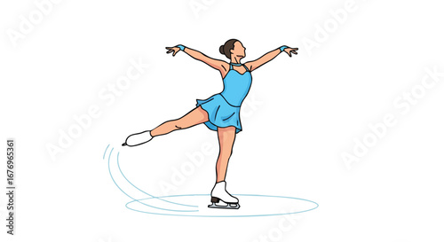 Elegant Ice Skating Performance: A graceful female figure skater captured in mid-spin showcases dedication and skill on the icy stage