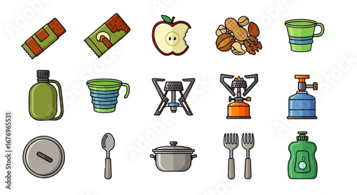 Assortment of Camping and Outdoor Food and Cooking Gear