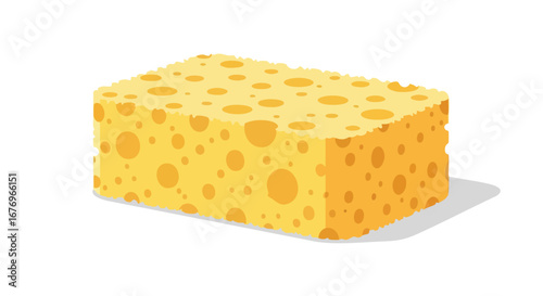 Porous yellow sponge illustration, cleaning tool with absorbent texture for homecare concept product display and marketing materials visual aid