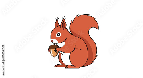 Animated depiction of a squirrel clutching an acorn on a stark white canvas exudes an air of charm and simplicity in its clear depiction of wildlife