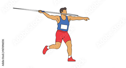 Dynamic Illustration of Athlete in Mid-Throw During Javelin Competition Exhibiting Athleticism Technique and Precision Motion of Thrower Depicted