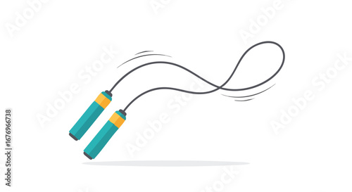 Dynamic jump rope illustration representing fitness activity and exercise equipment on a clean, minimalist white background in a graphic style