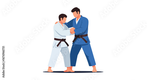 Two athletes engage in a competitive judo match demonstrating skill and athletic prowess during sports training competition