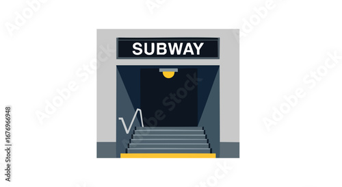 Stylized subway entrance illustration displaying minimalistic design and geometric shape 58 characters