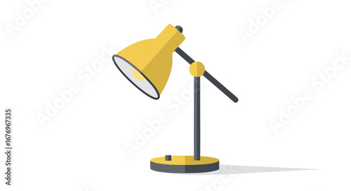 Stylized desk lamp illumination source design featuring yellow accents against a clean white backdrop illuminating ideas and showcasing study