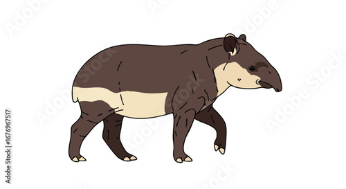 Stylized depiction of a tapir walking, set against a plain background, illustrating wildlife diversity and animal conservation promotion illustration