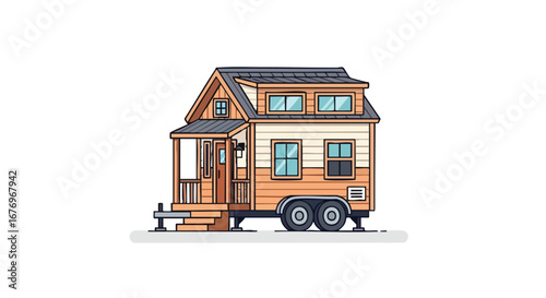 Charming minimalist mobile home design offering compact living with aesthetic appeal in a digitally crafted illustration capturing the essence of