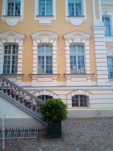 Fragment of the facade wall of the old Rundale Castle in Latvia