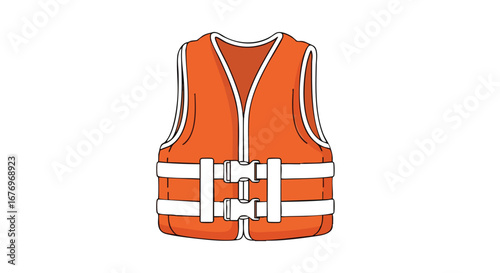 Stylized orange life vest illustration with white straps and buckles on a plain white background illustration