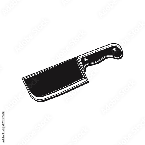 Culinary Precision: A stark black-and-white illustration of a heavy-duty cleaver, designed for the meticulous preparation of ingredients with accuracy. 