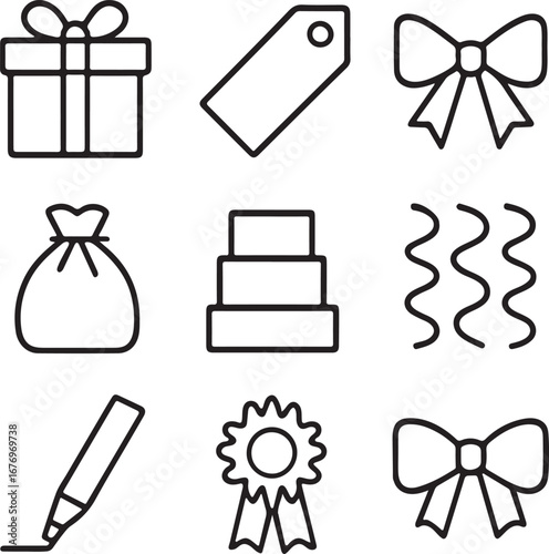Gift Icons Vector Set Present Ribbon Bow Tag Celebration Design