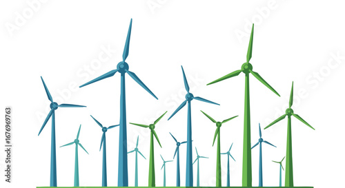 Wind Turbine Farm Illustration Showcasing Sustainable Energy Sources for Power Generation with Clean Technology
