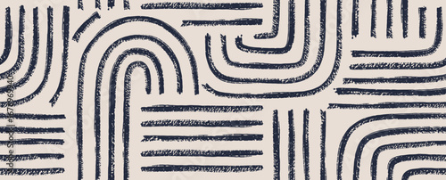 Abstract geometric print trendy aesthetic organic brush seamless pattern.