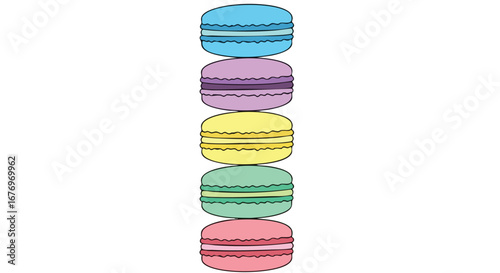 Whimsical Pastel Macarons Illustration: A Tower of Delightful Confections Displaying Vibrant Colors and Artistic Charm