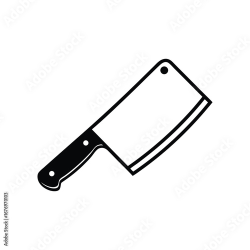 Butcher's Cleaver: A sharp, gleaming butcher's cleaver, with its sturdy handle and formidable blade, stands ready for precise culinary tasks, embodying the essence of culinary expertise.