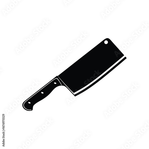  Butcher's Cleaver: A sharply defined monochrome illustration of a butcher's cleaver, capturing its utilitarian design and the essence of culinary precision.