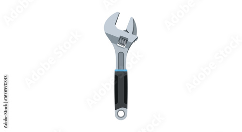 Illustration of an adjustable wrench with gray metal and black handle ideal for plumbing and mechanical tasks representing versatility and efficient