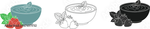 Strawberry yogurt bowl illustration vector design art