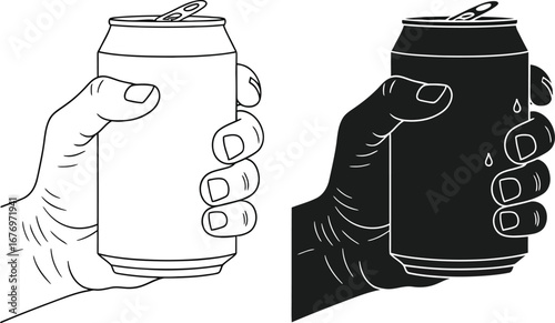 Hand holding beer can vector illustration template design