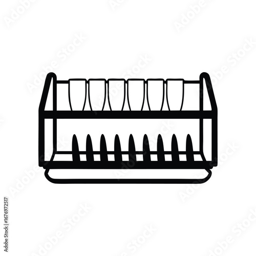 Dish Rack Harmony: An organized dish rack with glasses and plates arranged neatly, showcasing a simple yet effective design, emphasizes order and functionality