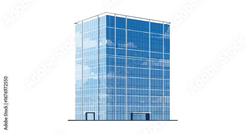 Reflective Facade: A Modern Glass Skyscraper Illustrating Corporate Architecture and Urban Design in Blue Hues