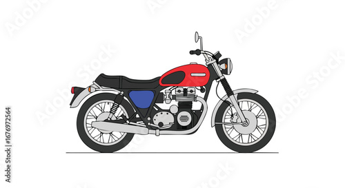 Illustration of a Vintage Style Motorcycle with a Classic Design and Bright Color Scheme showcasing transport heritage and retro appeal in
