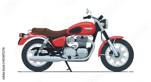 Stylized Classic Motorcycle Illustration in Bold Red, Black and Silver Tones for Transport Design Needs