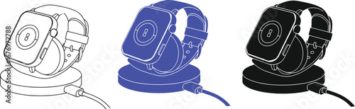 Smartwatch charging dock illustration product design set