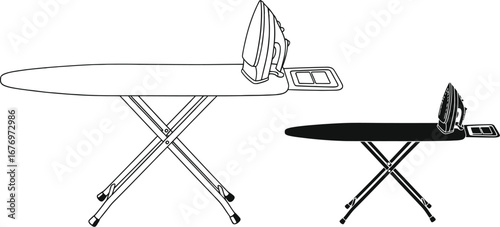 Ironing board and iron vector illustration home appliance