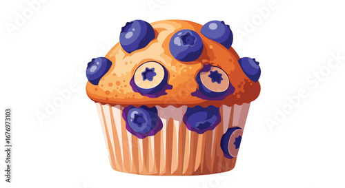 Delicious blueberry muffin illustration for culinary designs and bakery creations presented on white backdrop