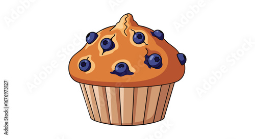Hand-Drawn Blueberry Muffin Illustration with Cartoon Style Detailing and Bright Colors, Baked Good Representation with Simple Design for Children