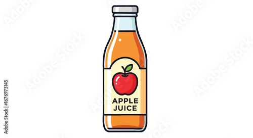 A delightful depiction of an apple juice bottle, showcasing freshness and healthy nutrition in a simple, appetizing presentation, appealing to
